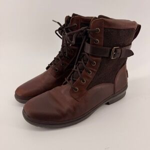 UGG Kesey Boots Womens 11 Brown Leather Wool Waterproof Lace Up Moto 1005264